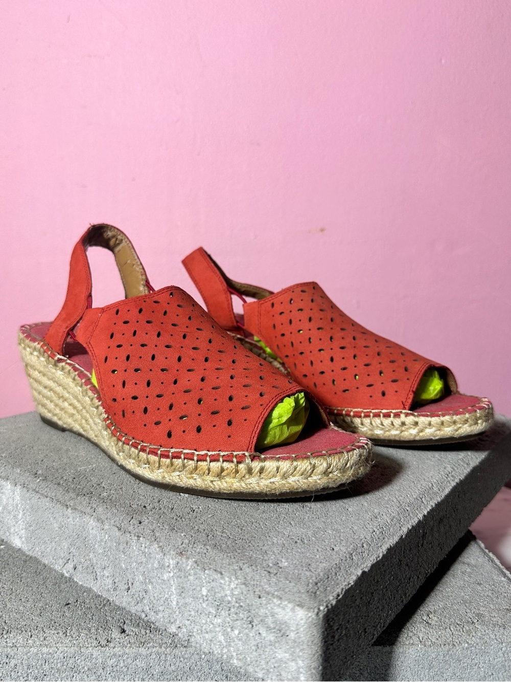 Clarks Coral Perforated Suede Espadrille Wedge Sandals